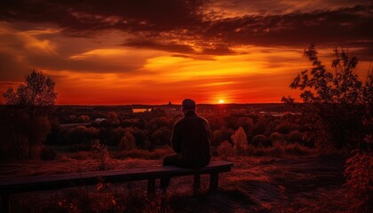 Moment of someone watching a beautiful summer sunset.  Generative AI