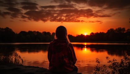 Fototapeta premium Moment of someone watching a beautiful summer sunset. Generative AI