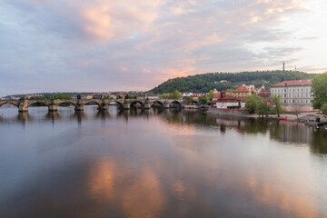 Fototapeta na wymiar View of Vltava river in Prague with the Charles Bridge, Czech Republic