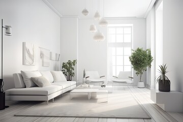 interior design for a modern white living room, home furnishings,. Generative AI