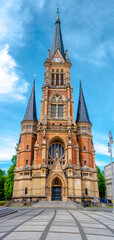 Fototapeta premium View of the Evangelische church of Saint Petri in the historic downtown of Chemnitz, Germany. Vertical panorama