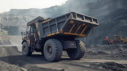Coal logistics, large loaded truck in open-pit mine