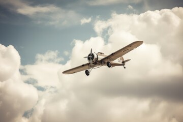 Vintage airplane in the clouds - Illustration created with generative ai