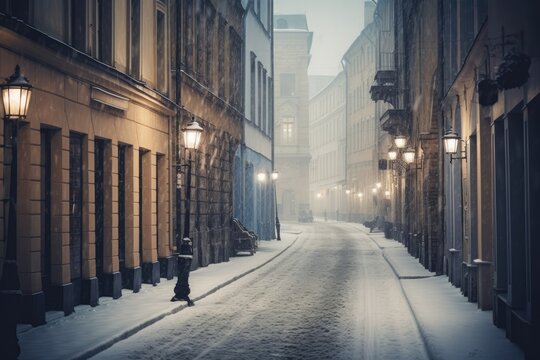 street in the city - winter - Illustration created with generative ai