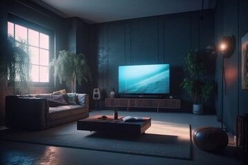 Modern interior design in the house, spacious living room design, generative ai	