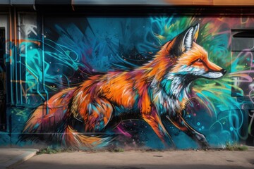 fox street art - Illustration created with generative ai