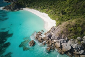 view of a beautiful and secluded beach from above - Created with Generative AI