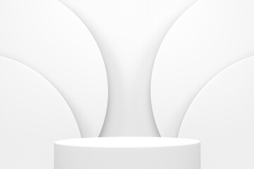 Pastel white cylinder podium with steps on monochrome background
