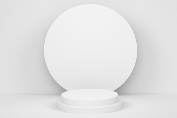 Pastel white cylinder podium with steps on monochrome background