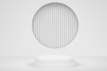 Pastel white cylinder podium with steps on monochrome background
