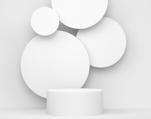 Pastel white cylinder podium with steps on monochrome background