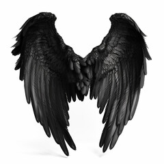 Black bird wings with feathers isolated on white close-up, for tattoo, design element, ai generative