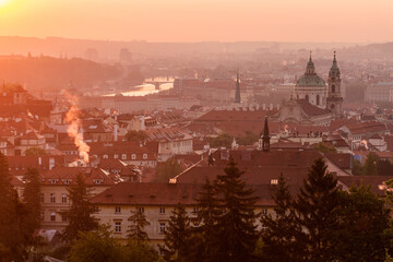 Early morning aerial view of Prague, Czech Republic