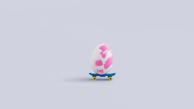 Funny Easter concept with painted egg on the skateboard 4k.