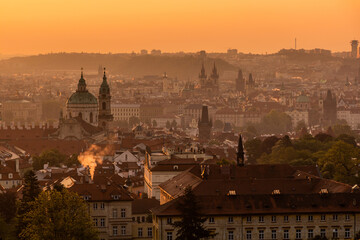 Early morning aerial view of Prague, Czech Republic