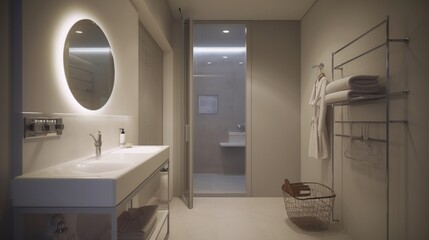 Naklejka na ściany i meble A modern minimalist interior bathroom. Generative AI.