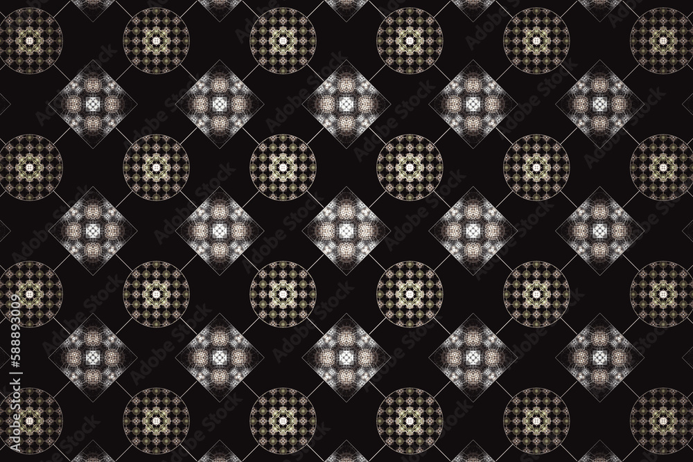 Aufkleber beige gray interlaced pattern of squares and circles on a black background. abstract fractal 3d rend