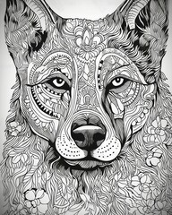 Funny Patterns For Coloring Book on White Background, colouring pages, colouring paper, portraits of people, flowers, pictures of animals created with Generative AI technology