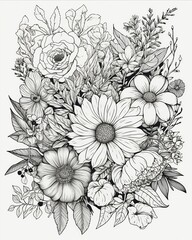 Funny Patterns For Coloring Book on White Background, colouring pages, colouring paper, portraits of people, flowers, pictures of animals created with Generative AI technology