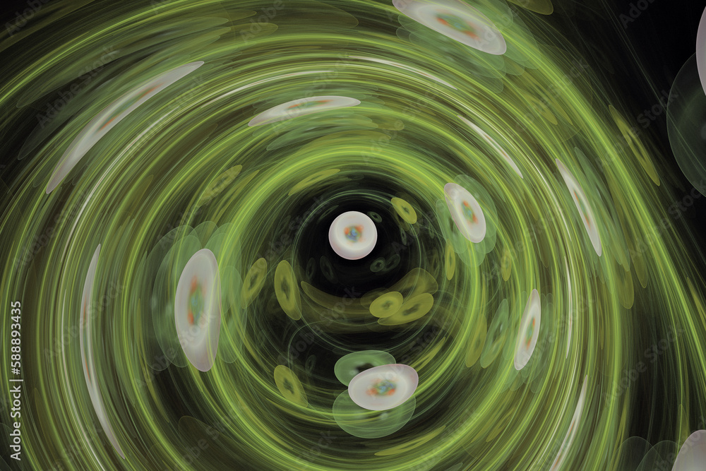 Poster a green swirling pattern of crooked waves and shapes on a black background. abstract fractal 3d rend