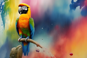 macaw illustration, colorful, splash art, watercolor, ink - Generative AI