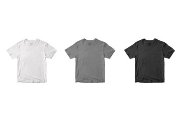 Black, white and grey half sleeves t-shirt mockups isolated on white background. 3d rendering.	