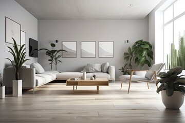 family room Interior background in a minimalistic design with a living room. Generative AI