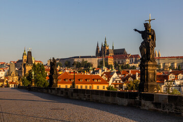 View of Prague castle from the Charles Bridge in Prague, Czech Republic
