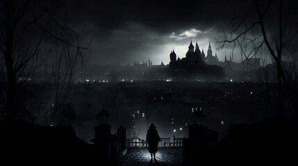 Fantastic medieval city at night