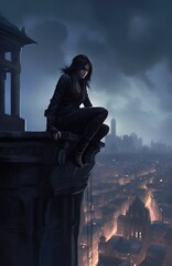woman sitting on top of tower