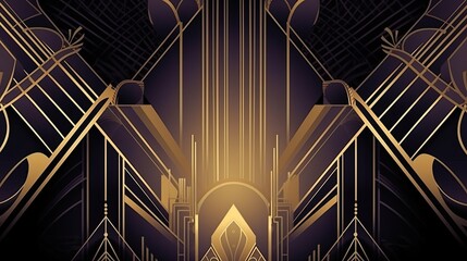 Abstract art deco. Great Gatsby 1920s geometric architecture background. Retro vintage black, gold, and silver roaring 20s texture. © Fox Ave Designs