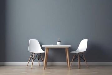 Chairs and table stock image grey wall, generative ai