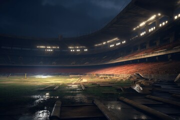 Obraz na płótnie Canvas Soccer abandoned stadium. Generate Ai