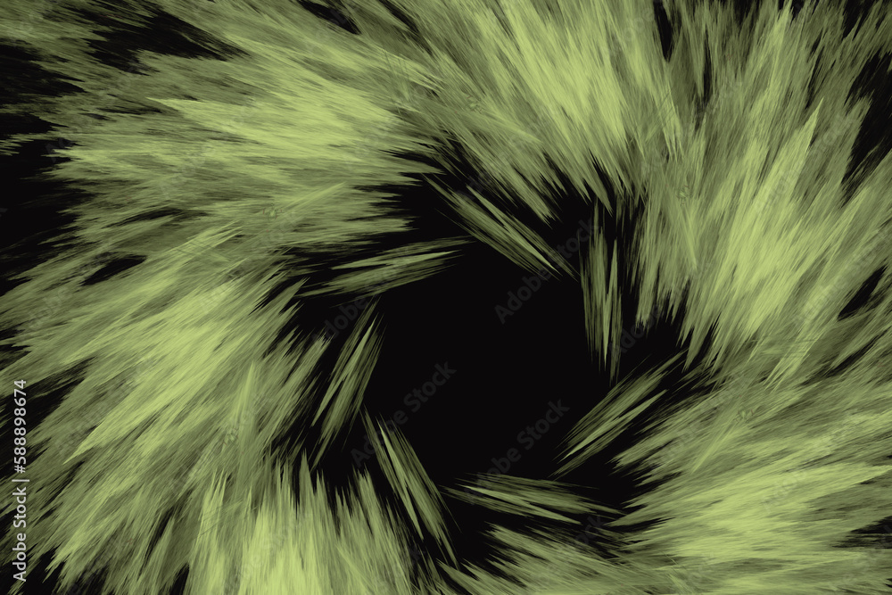 Aufkleber green swirling pattern of crooked strokes on a black background. abstract fractal 3d rendering