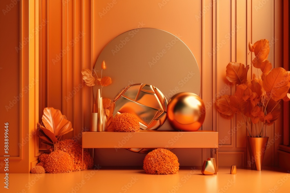 Poster background for posing products in orange and gold. generative ai