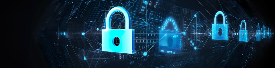 banner showing a sybmol of internet security, email security, ncryption, firewall, phishing, malware, cyber attack, lock, AI Generated