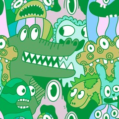 Cartoon monsters seamless emoticons aliens pattern for kids clothes print and wrapping paper and fabrics