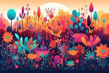 Fototapeta na wymiar Abstract colorful colors Illustration of flower meadow . Concept nature wallpaper. Generative AI.