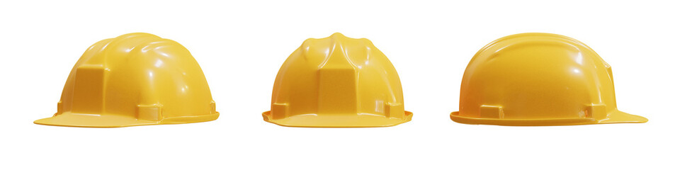 Yellow construction hard hat from different angles isolated on transparent background. 3D rendering