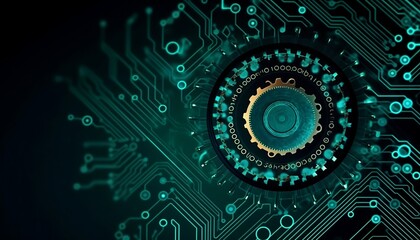 gear wheel on circuit board. Illustration hi-tech, engineering, digital engineer concept.web- template, business tech, business team. Generative Ai, technology, design, digital, generative, ai, Gear