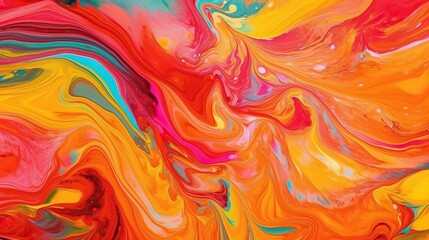 Abstract Red Orange Blue Swirling Paint Texture Background Generative AI
