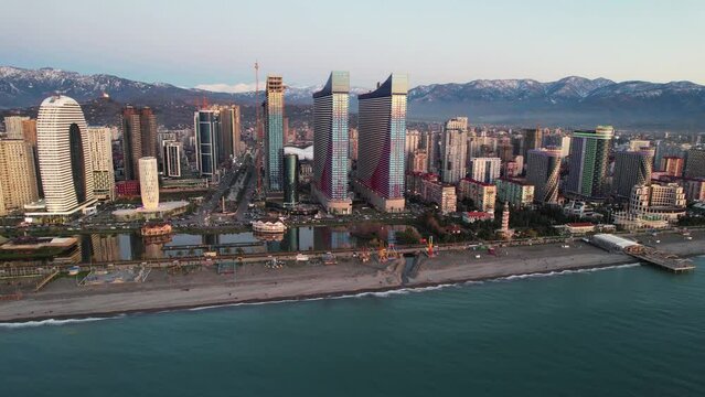 Orbi group in Batumi, Georgia. Orbi city buildings aerial.