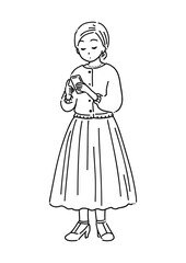 スマホを見る女性1白黒