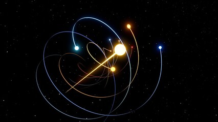 solar system 3d animation, planetary system orbits travelling through space. can be used to represent astrophysics, universe exploration or milky way rotation