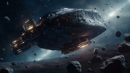 Fototapeta na wymiar A spaceship soaring through an asteroid field Generative AI