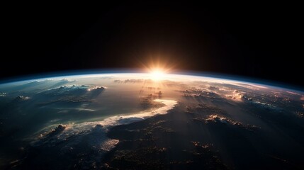 Fototapeta na wymiar A view of Earth from space with a beautiful sunrise Generative AI