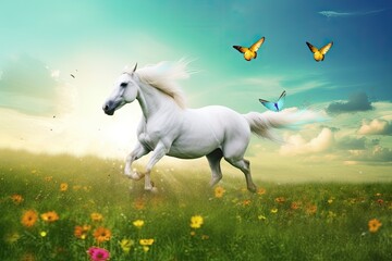 White unicorn in a field, Generative AI