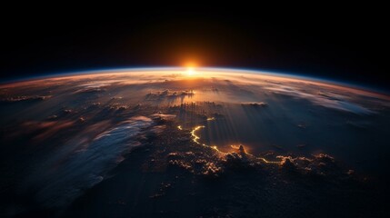 Fototapeta na wymiar A view of Earth from space with a beautiful sunrise Generative AI