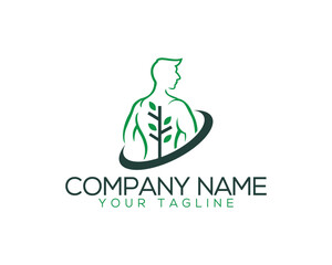 Unique natural backbone medical logo design. Natural Chiropractic exclusive people vector icon.