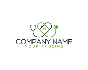 Professional heart shaped medical home logo design. stethoscope sign with Doctor home vector Illustration.